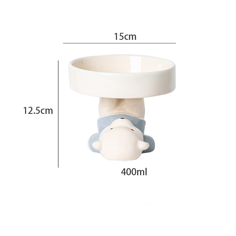 KFX-6212925 Elevated Ceramic Cat Bowls with Cute Animal Designs for Comfortable Feeding and Easy Cleaning