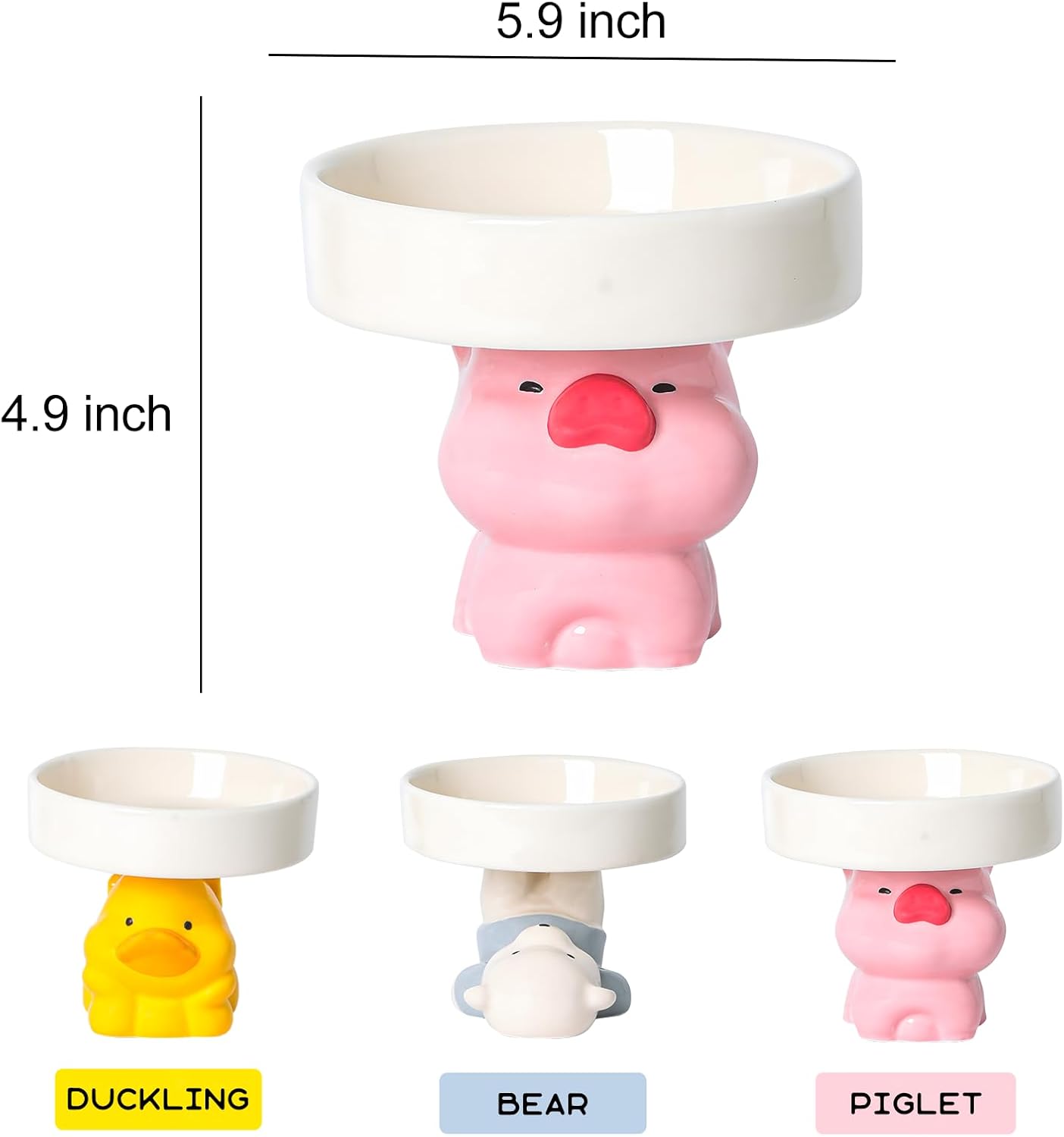 KFX-6212925 Elevated Ceramic Cat Bowls with Cute Animal Designs for Comfortable Feeding and Easy Cleaning