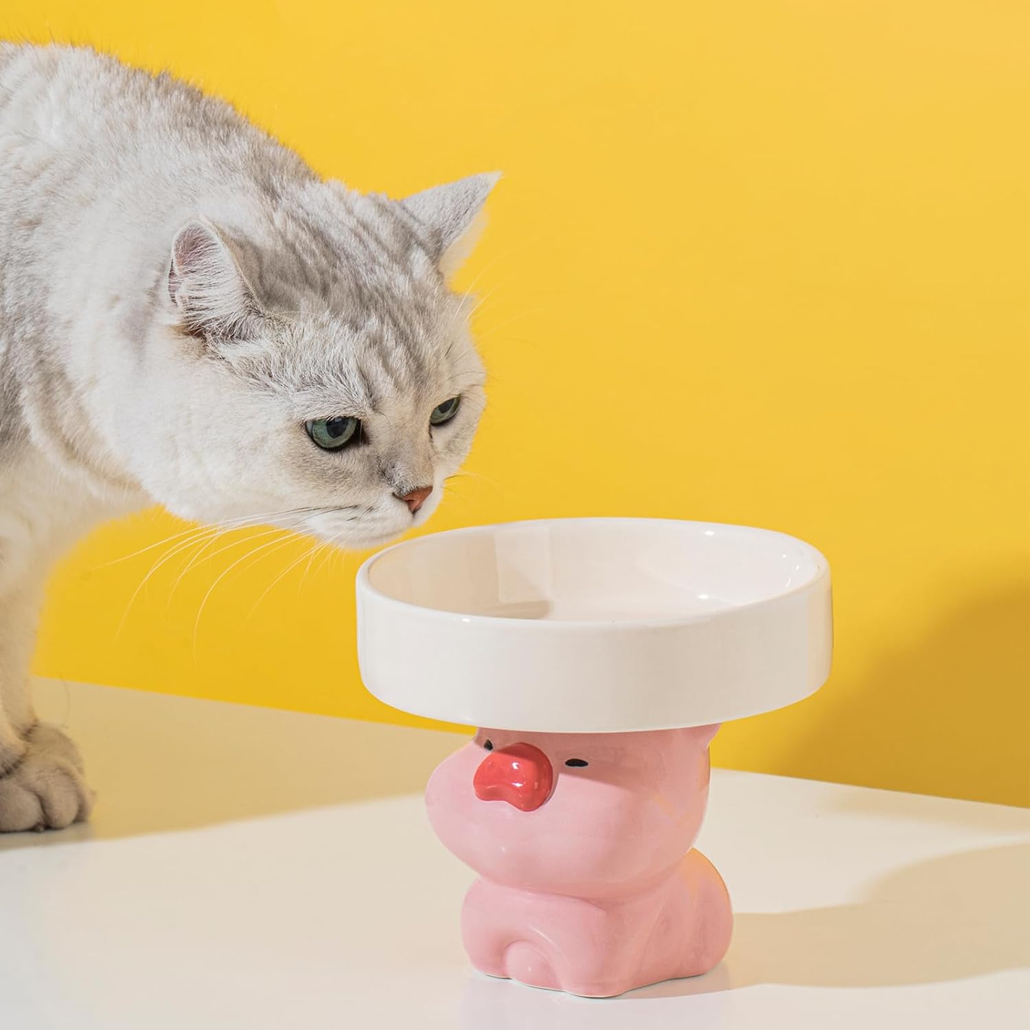 KFX-6212925 Elevated Ceramic Cat Bowls with Cute Animal Designs for Comfortable Feeding and Easy Cleaning