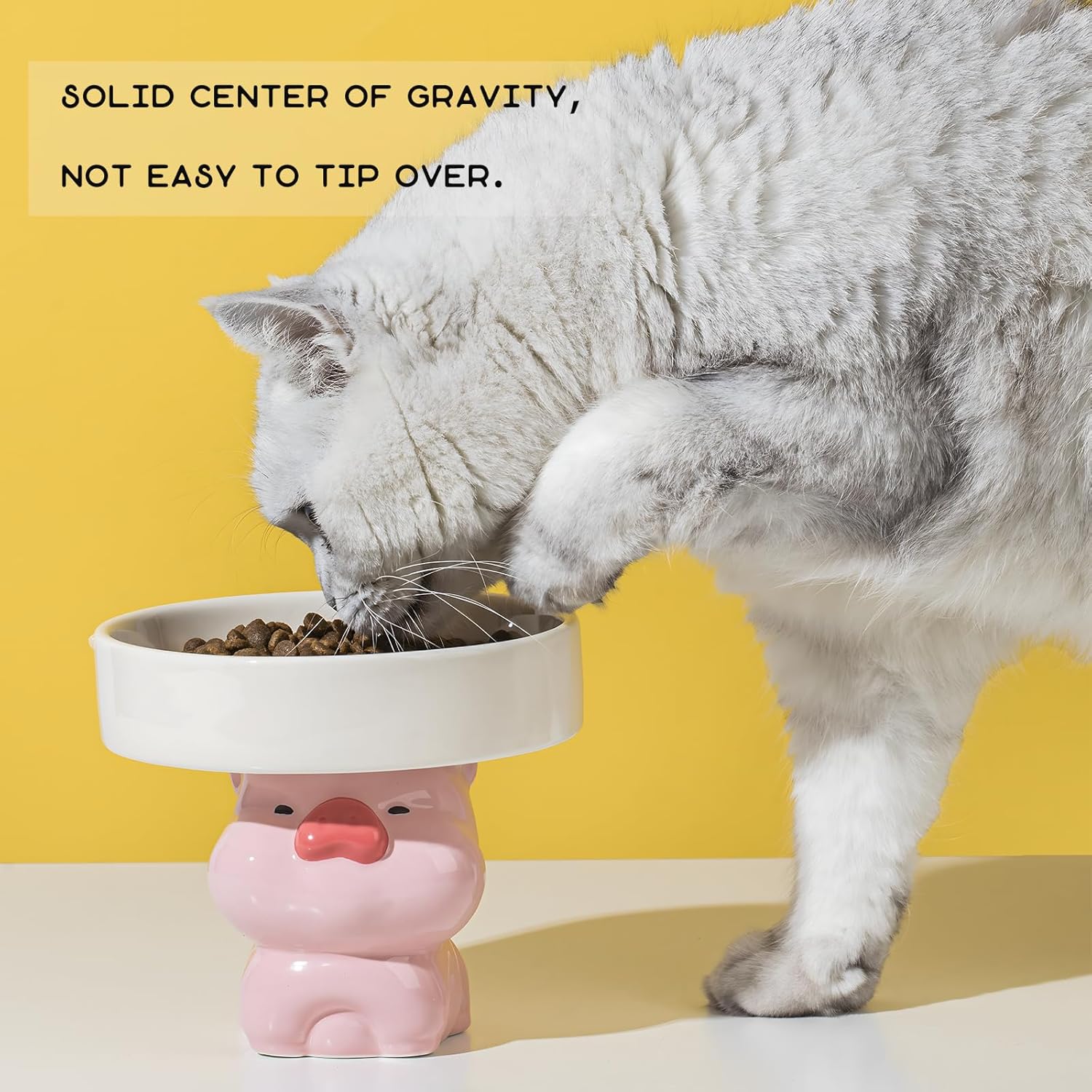 KFX-6212925 Elevated Ceramic Cat Bowls with Cute Animal Designs for Comfortable Feeding and Easy Cleaning