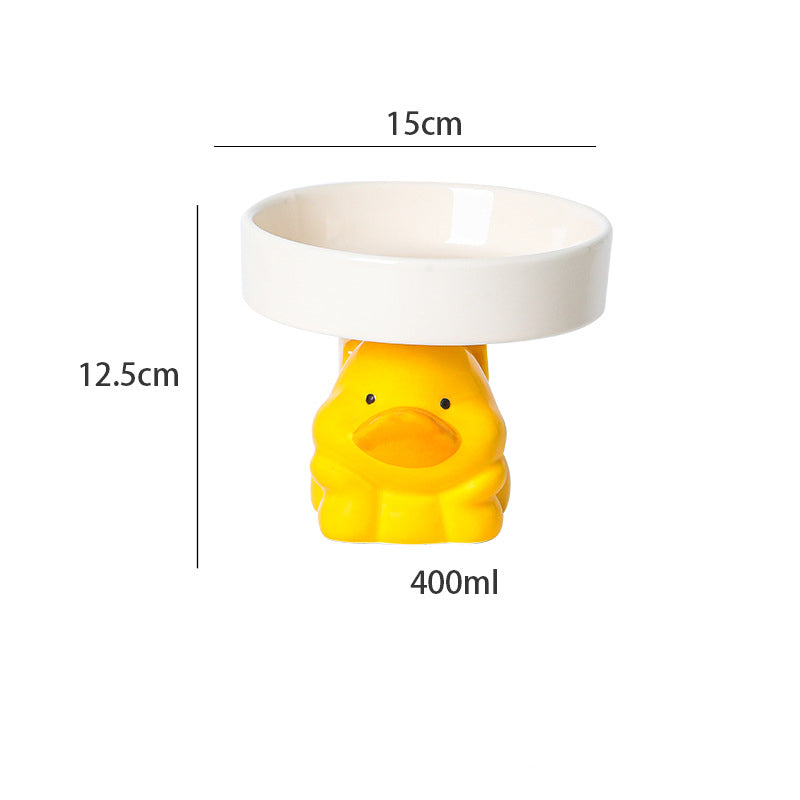 KFX-6212925 Elevated Ceramic Cat Bowls with Cute Animal Designs for Comfortable Feeding and Easy Cleaning