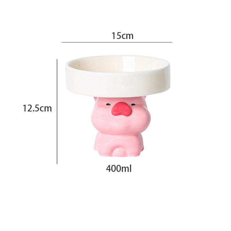 KFX-6212925 Elevated Ceramic Cat Bowls with Cute Animal Designs for Comfortable Feeding and Easy Cleaning
