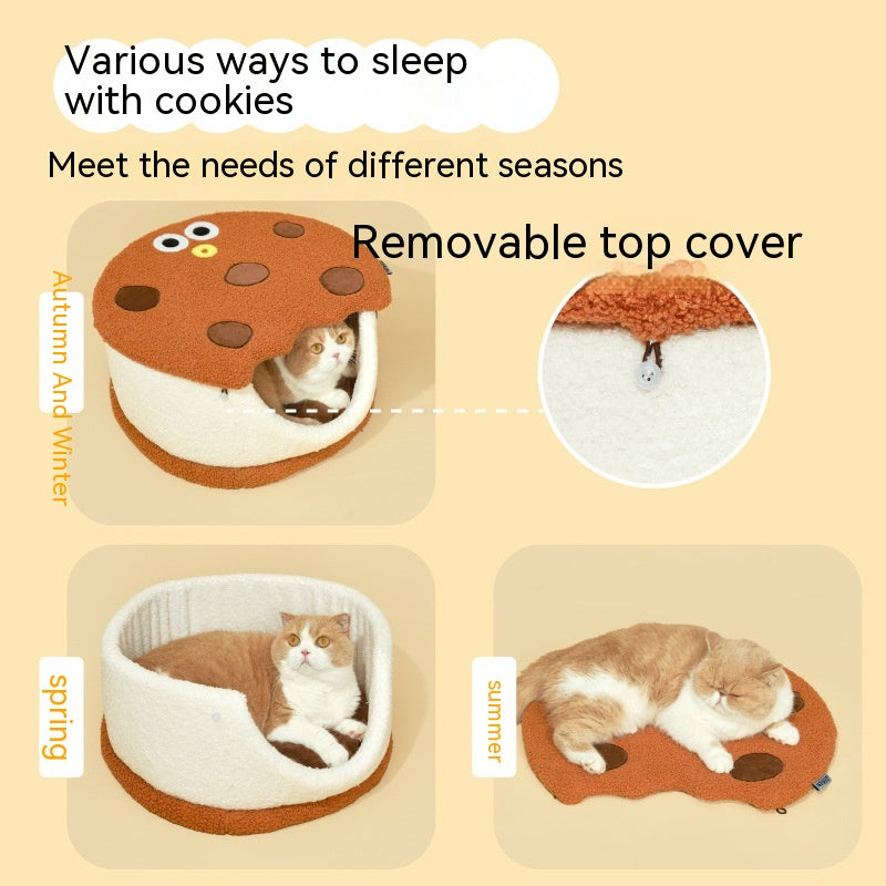KFX-6213693 Multifunctional Semi-closed Cat Nest in Sandwich Biscuit Shape - Soft Teddy Plush with Sponge Filling