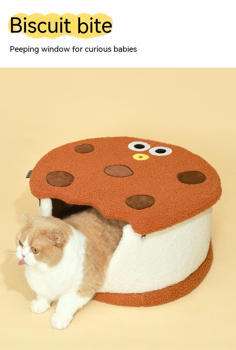 KFX-6213693 Multifunctional Semi-closed Cat Nest in Sandwich Biscuit Shape - Soft Teddy Plush with Sponge Filling