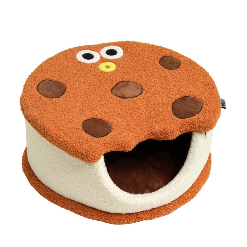 KFX-6213693 Multifunctional Semi-closed Cat Nest in Sandwich Biscuit Shape - Soft Teddy Plush with Sponge Filling