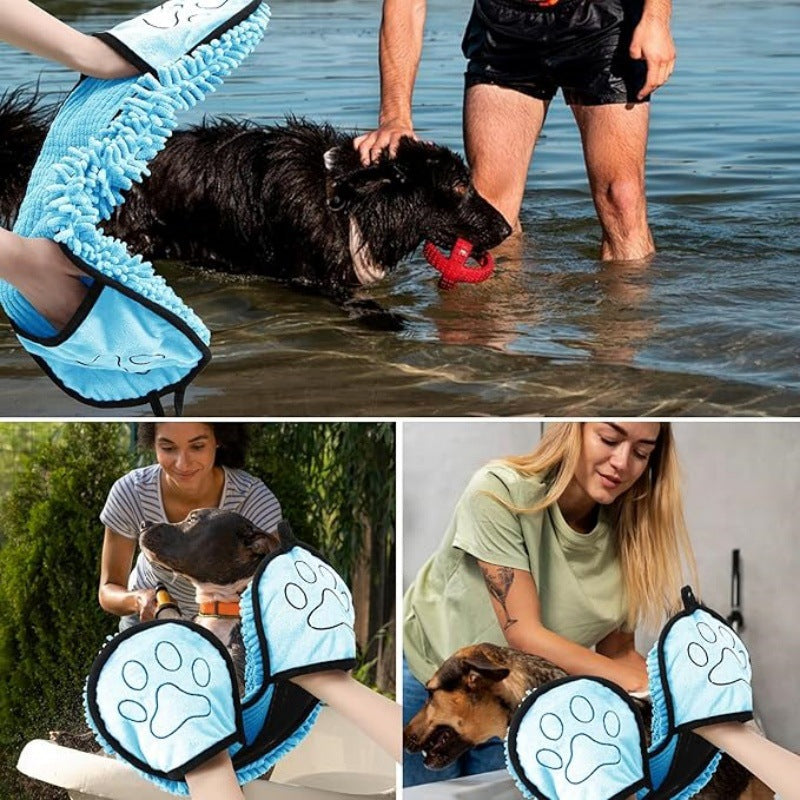 KFX-6215101 Chenilla Pet Bath Towel for Dogs and Cats - Quick-Dry Water Absorbent Towel, 53x22cm