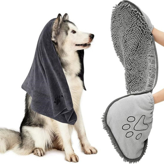KFX-6215101 Chenilla Pet Bath Towel for Dogs and Cats - Quick-Dry Water Absorbent Towel, 53x22cm