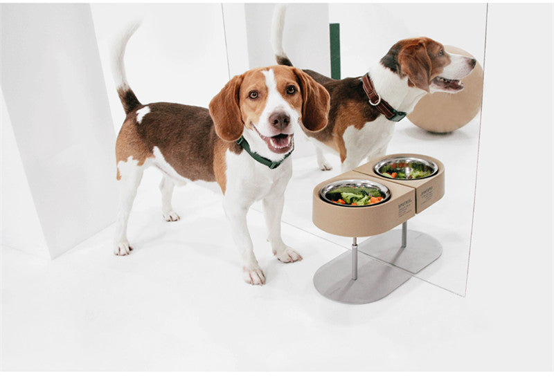 KFX-6215613 Versatile Camping Bowl for Cats and Dogs with Dish Rack - Khaki, Navy Blue, White