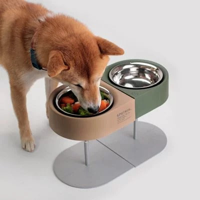 KFX-6215613 Versatile Camping Bowl for Cats and Dogs with Dish Rack - Khaki, Navy Blue, White