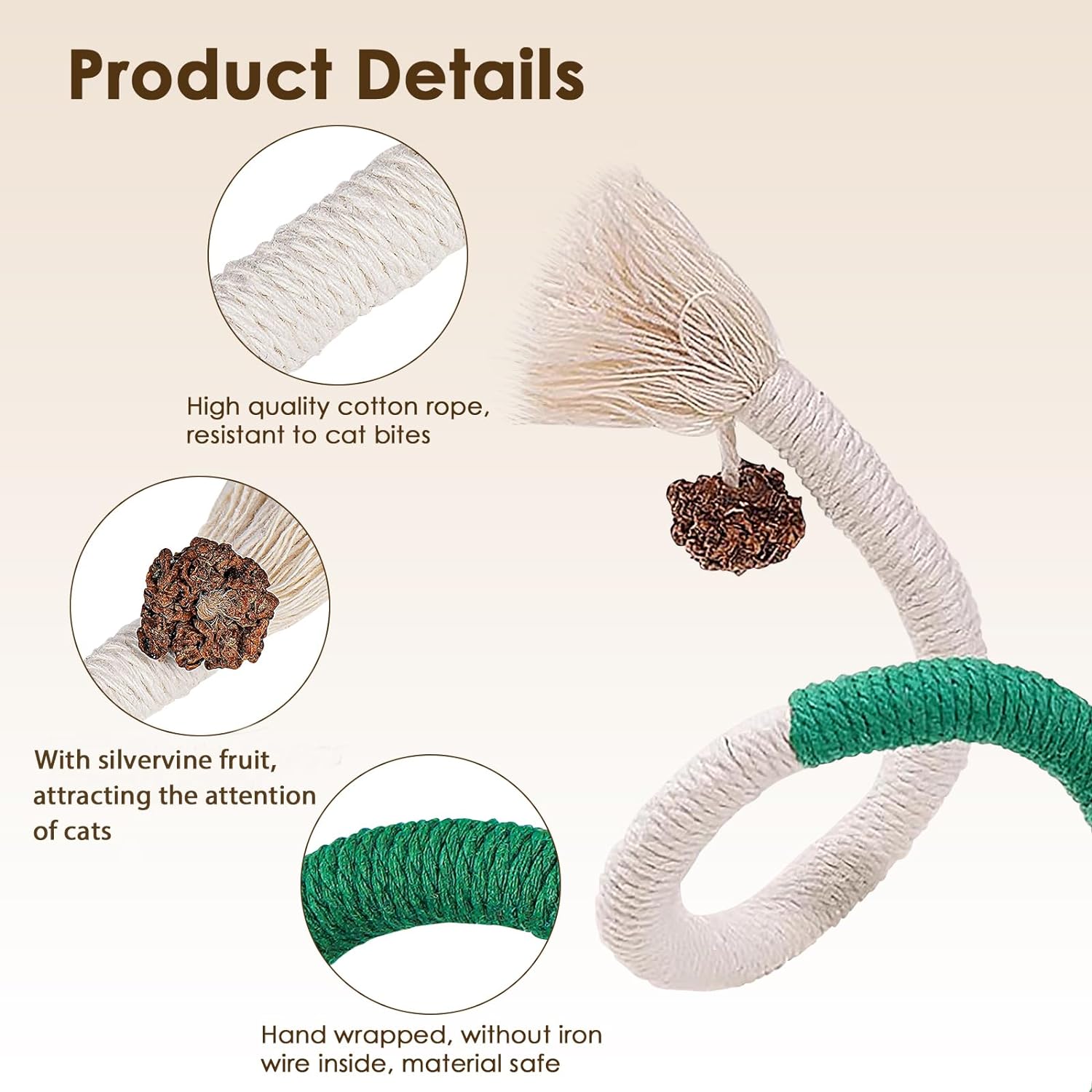 KFX-6216893 Cotton Rope Interactive Cat Toy with Silvervine for Health and Dental Care, 27.6 Inches