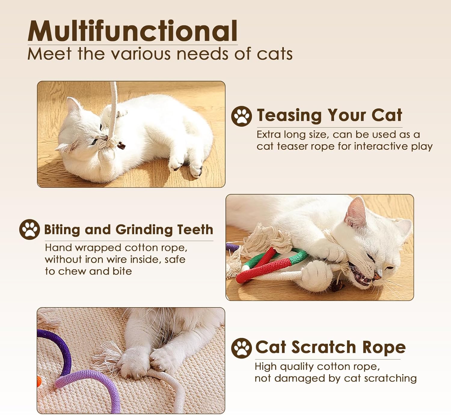 KFX-6216893 Cotton Rope Interactive Cat Toy with Silvervine for Health and Dental Care, 27.6 Inches