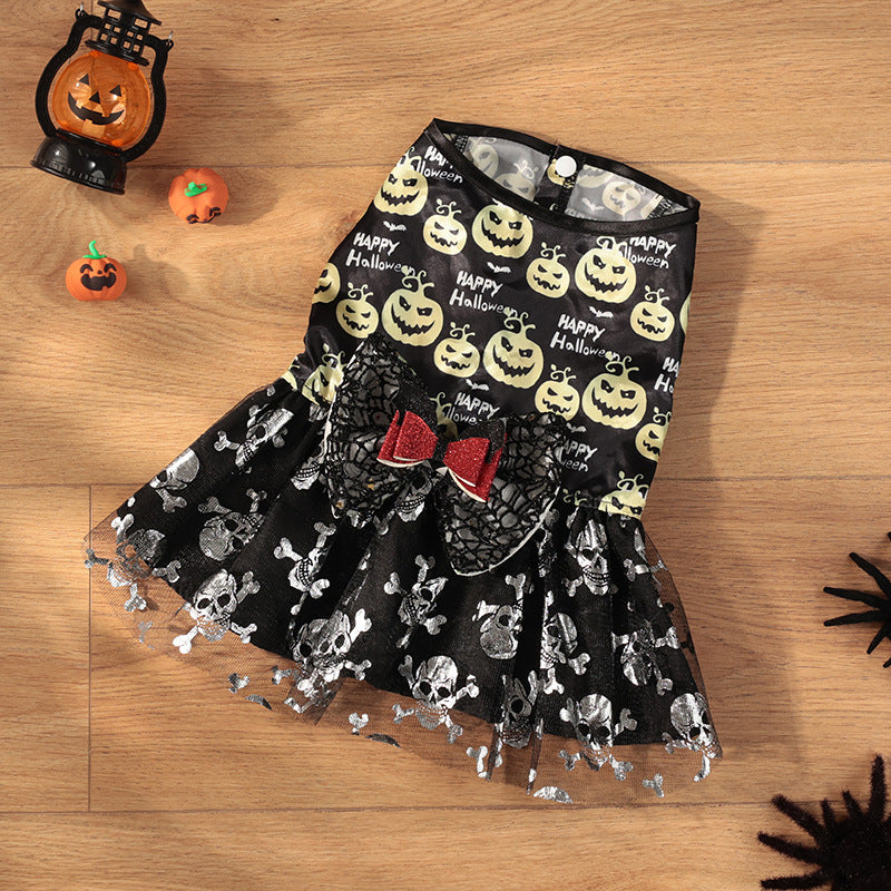 KFX-6221757 Halloween Themed Mesh Bow Pet Skirt in Orange and Black – Sizes S to XL