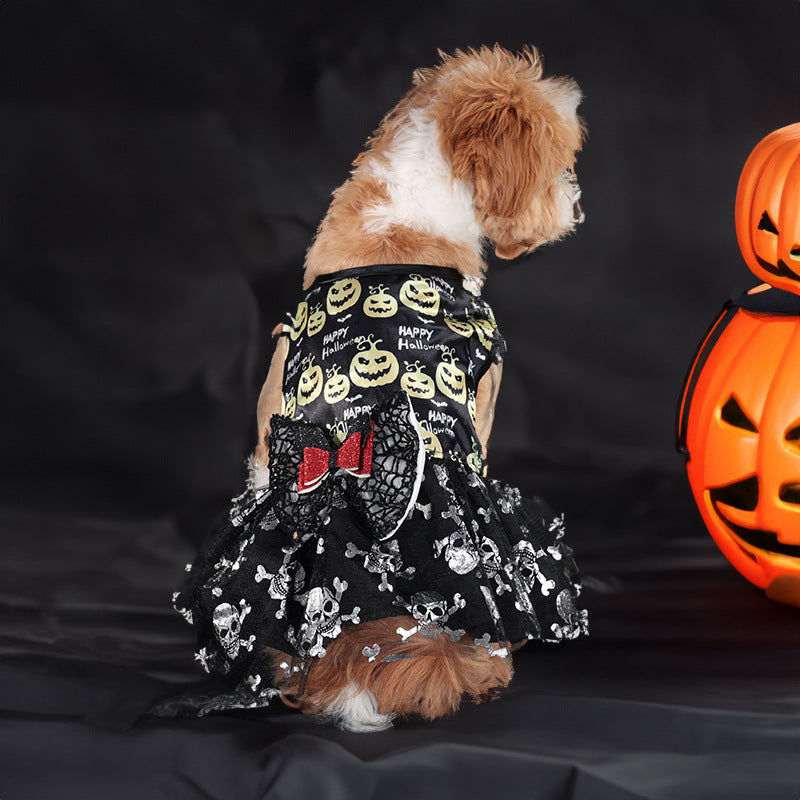 KFX-6221757 Halloween Themed Mesh Bow Pet Skirt in Orange and Black – Sizes S to XL