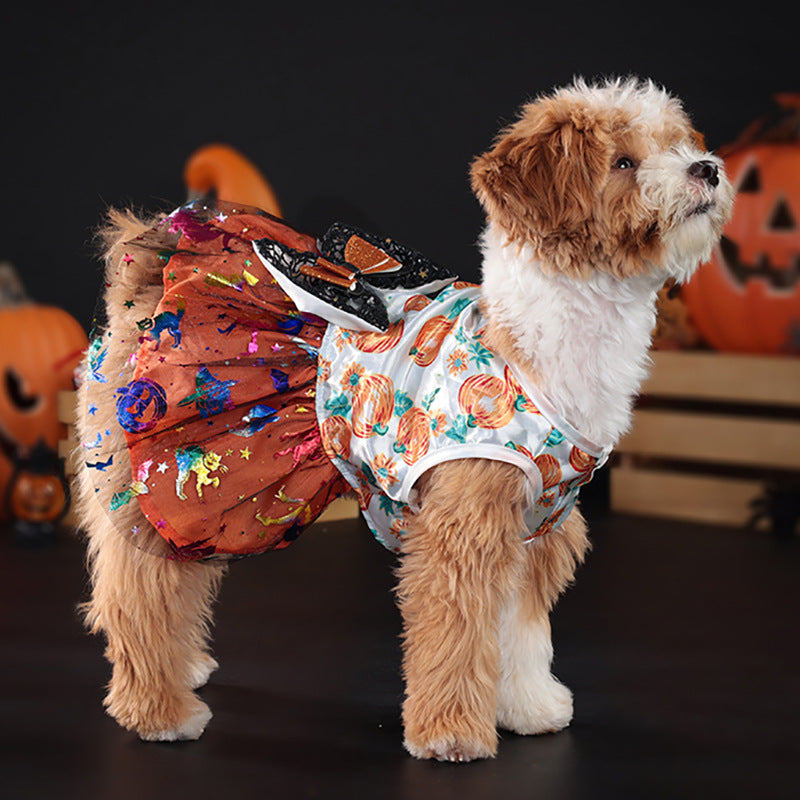KFX-6221757 Halloween Themed Mesh Bow Pet Skirt in Orange and Black – Sizes S to XL