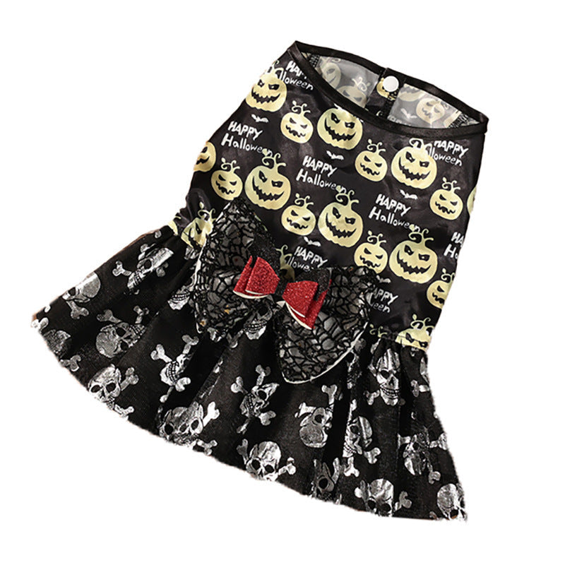KFX-6221757 Halloween Themed Mesh Bow Pet Skirt in Orange and Black – Sizes S to XL