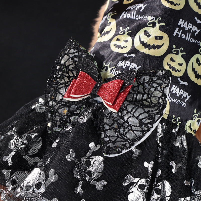 KFX-6221757 Halloween Themed Mesh Bow Pet Skirt in Orange and Black – Sizes S to XL