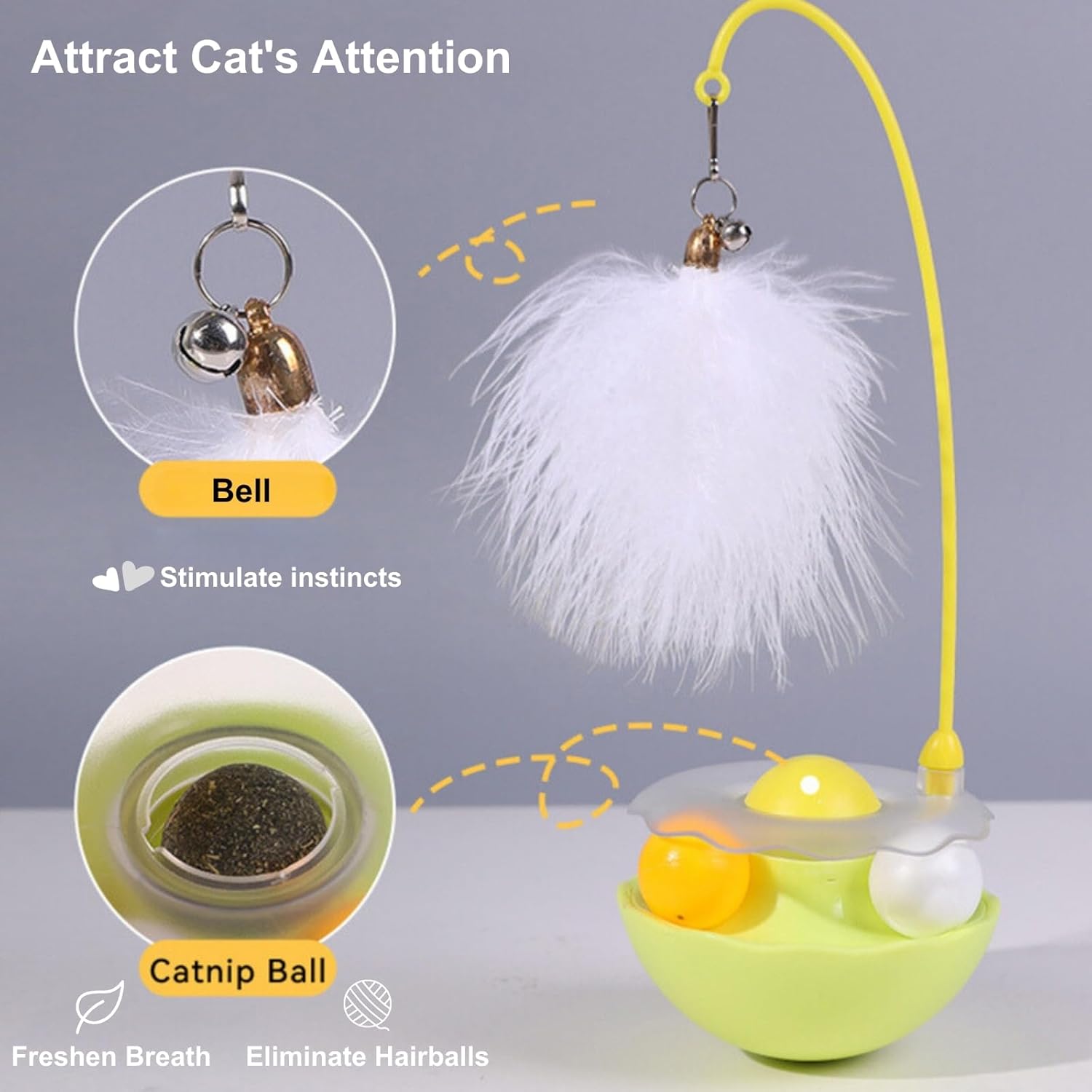 KFX-6222653 Interactive Cat Tumbler Toy with Catnip, Feather Teaser, and Bell for Indoor Exercise