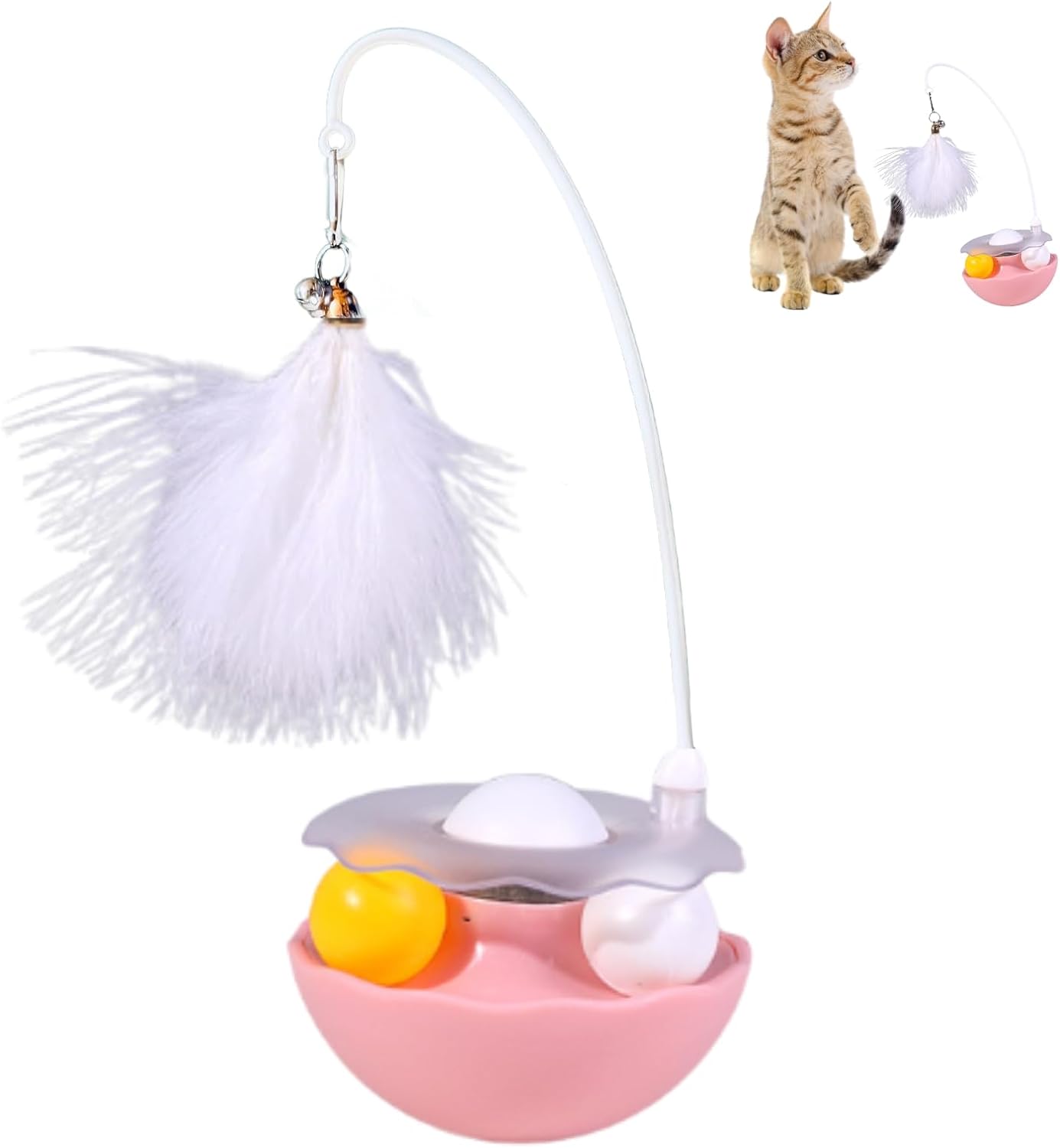 KFX-6222653 Interactive Cat Tumbler Toy with Catnip, Feather Teaser, and Bell for Indoor Exercise