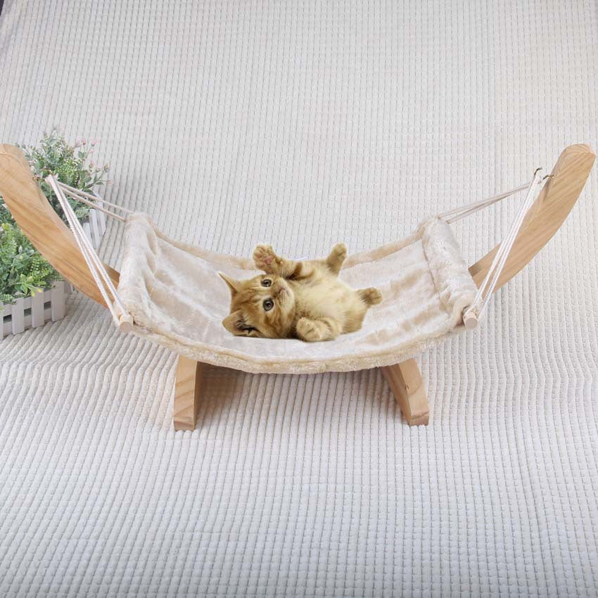 KFX-6222781 Removable and Washable Breathable Cat Hammock with Wooden Frame and Plush Mattress