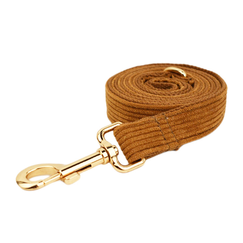 KFX-6223421 Caramel Corduroy 5-Piece Pet Collar Set with Bow, Vest, and Poop Bag