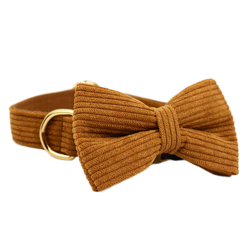 KFX-6223421 Caramel Corduroy 5-Piece Pet Collar Set with Bow, Vest, and Poop Bag