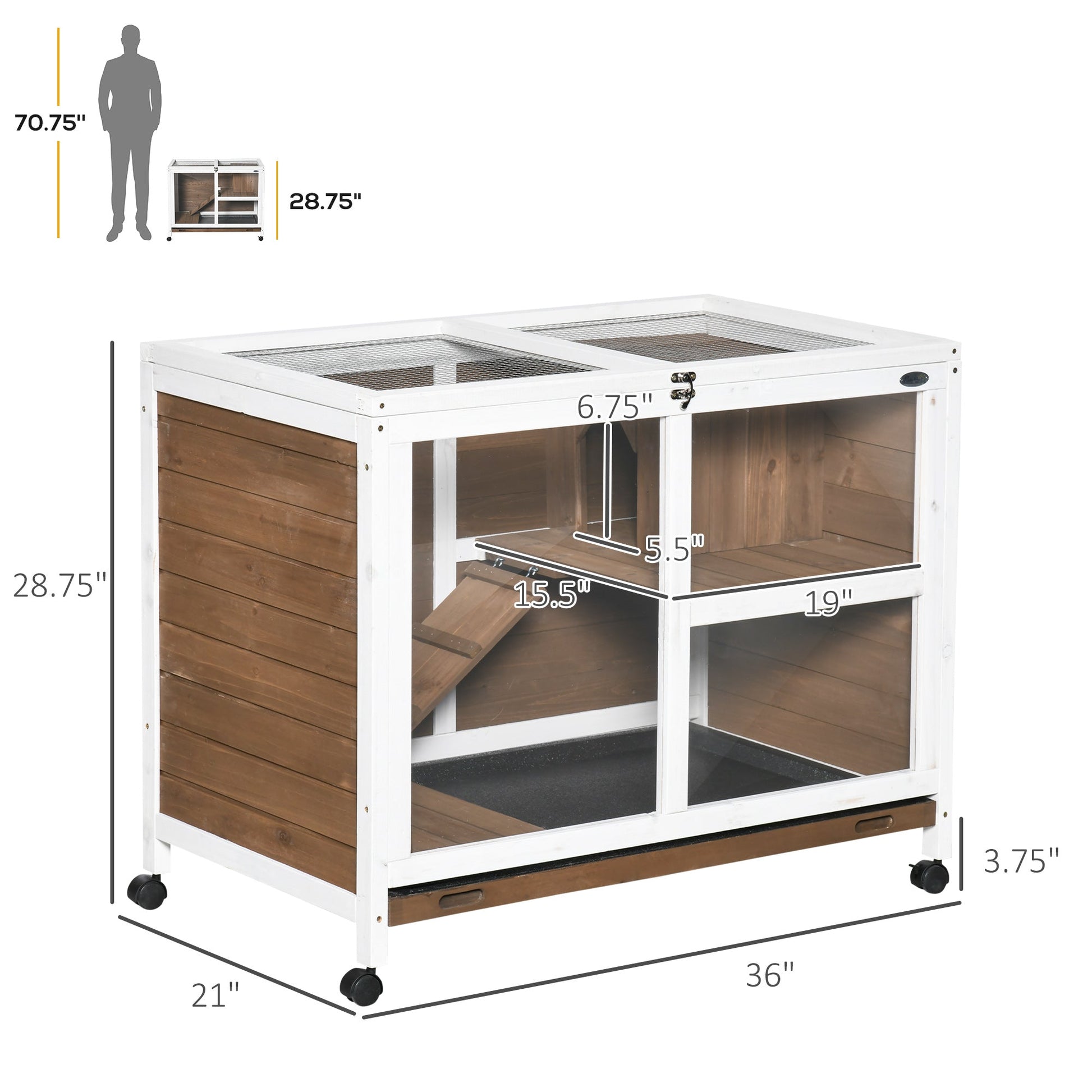 KFX-6224829 Compact Mobile Rabbit Hutch with Plexiglass and Easy-Access Roof