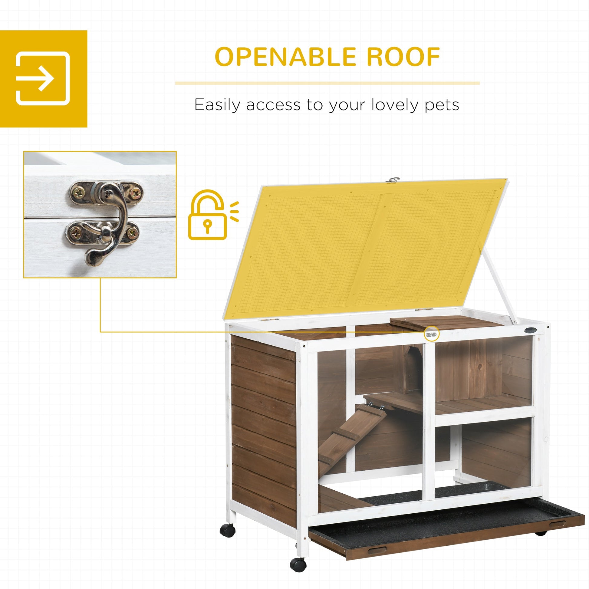 KFX-6224829 Compact Mobile Rabbit Hutch with Plexiglass and Easy-Access Roof