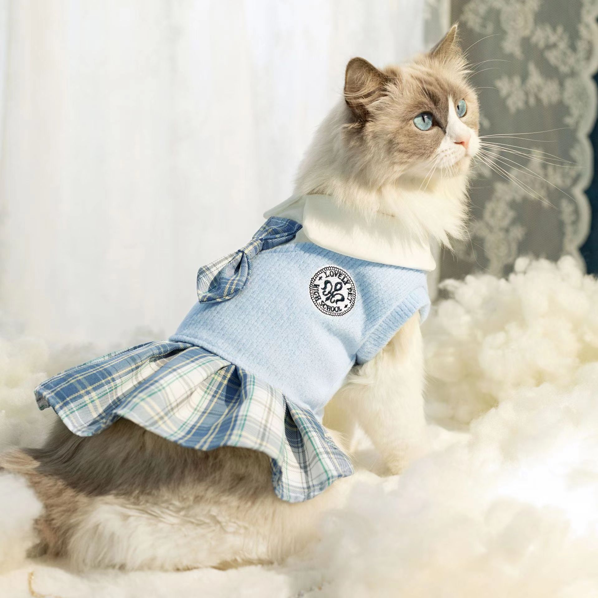 KFX-6228541 Tartan Skirt for Pets in Pink, Blue, and Green - Sizes XS to 2XL