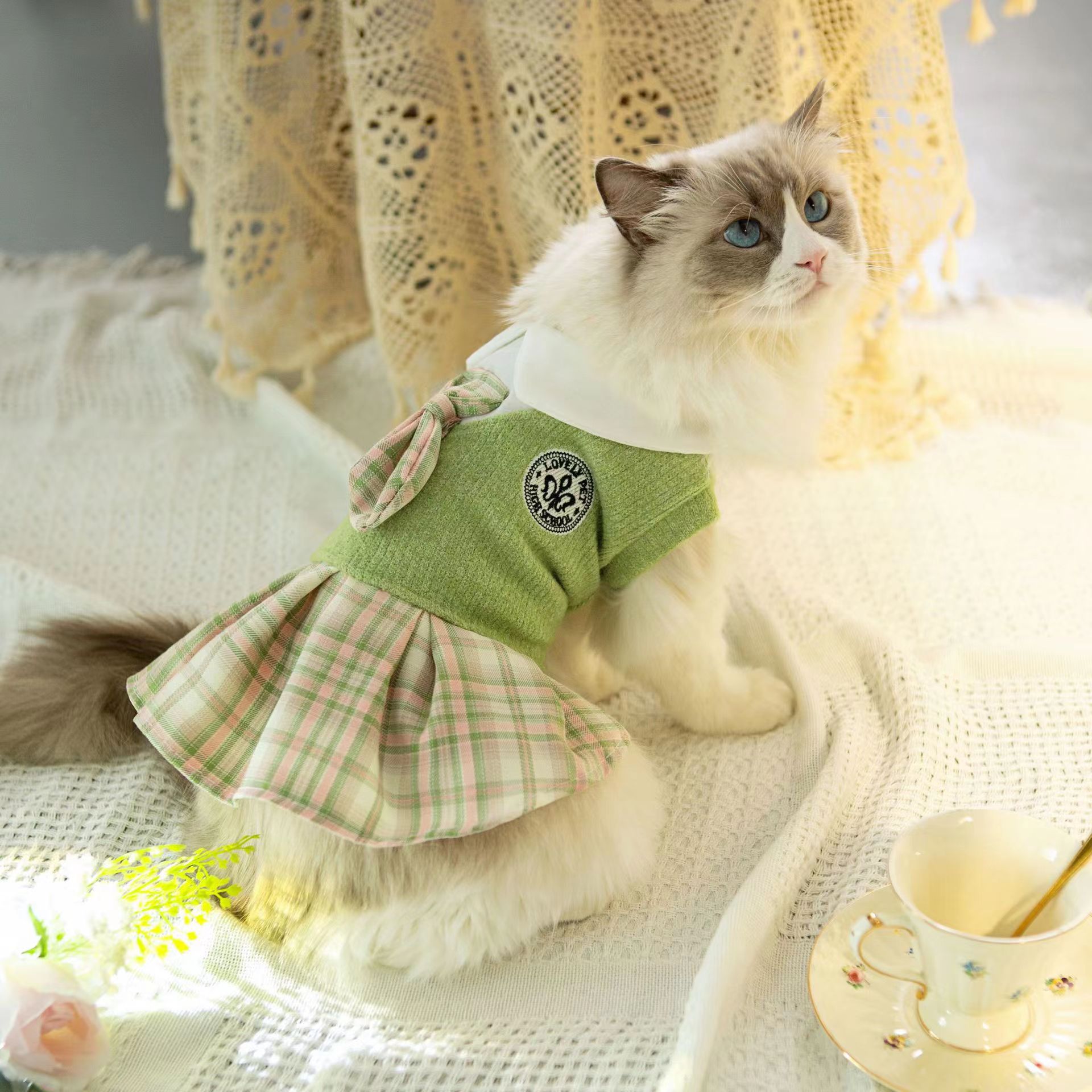 KFX-6228541 Tartan Skirt for Pets in Pink, Blue, and Green - Sizes XS to 2XL