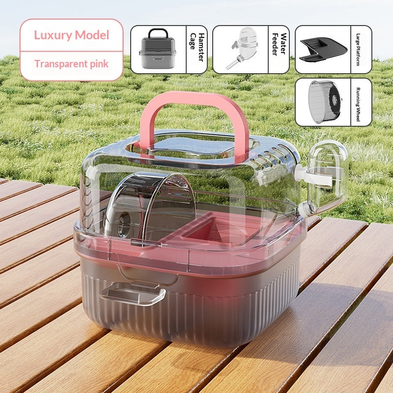 KFX-6233149 Portable Outdoor Hamster Travel Cage with Water Dispenser and Running Wheel