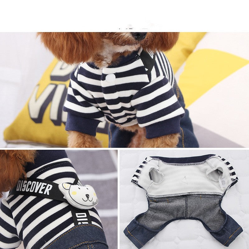 KFX-6233277 Striped Cotton Suspenders for Small Dogs in Navy Blue & White or Gray & White