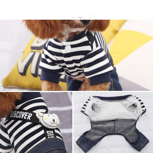 KFX-6233277 Striped Cotton Suspenders for Small Dogs in Navy Blue & White or Gray & White