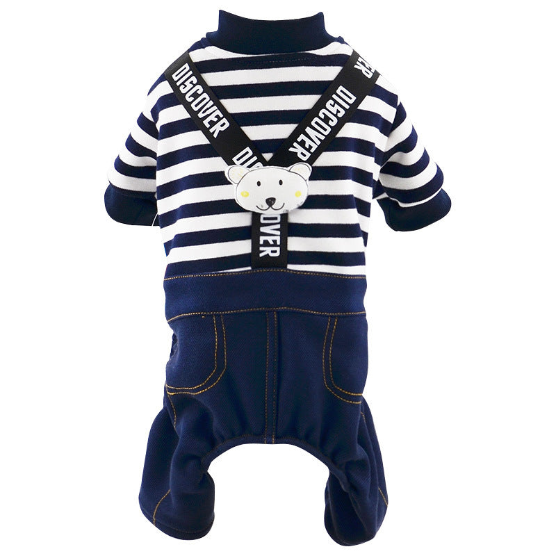 KFX-6233277 Striped Cotton Suspenders for Small Dogs in Navy Blue & White or Gray & White