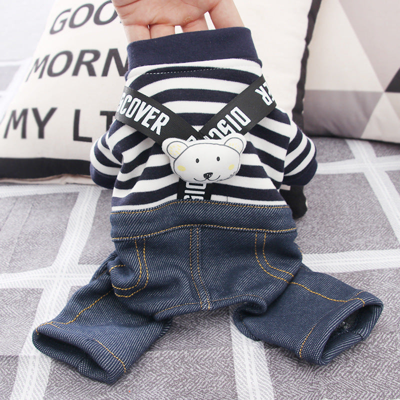 KFX-6233277 Striped Cotton Suspenders for Small Dogs in Navy Blue & White or Gray & White
