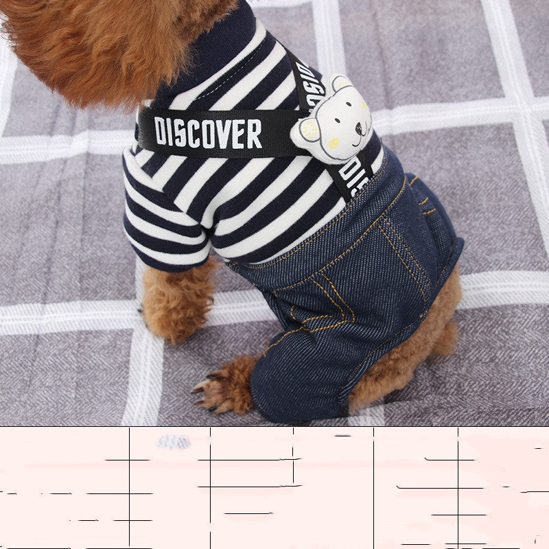 KFX-6233277 Striped Cotton Suspenders for Small Dogs in Navy Blue & White or Gray & White
