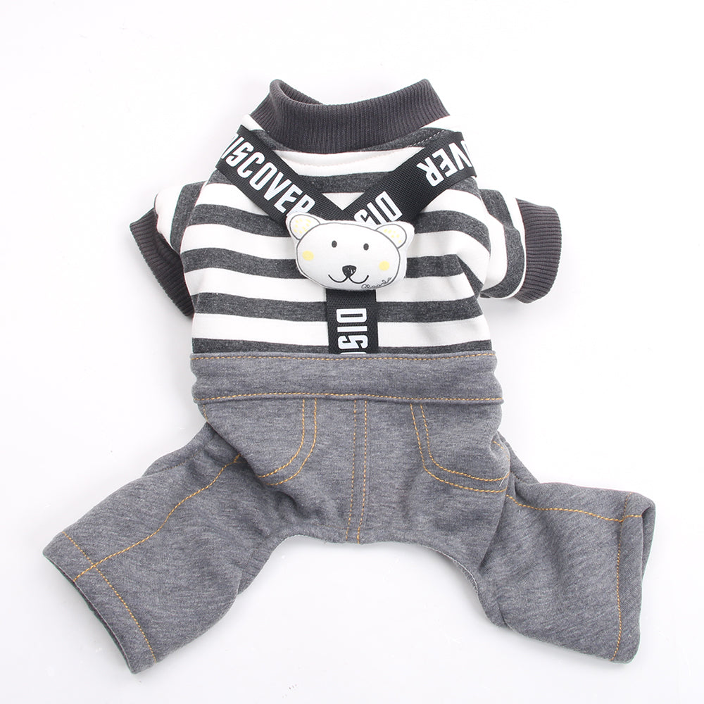 KFX-6233277 Striped Cotton Suspenders for Small Dogs in Navy Blue & White or Gray & White