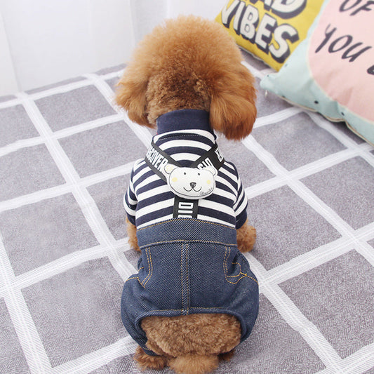 KFX-6233277 Striped Cotton Suspenders for Small Dogs in Navy Blue & White or Gray & White