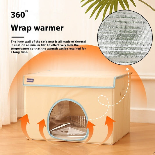 KFX-6236733 Cozy Winter Cat Nest Bed with Removable Heating Mat, Two Sizes Available