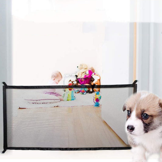 KFX-6236861 Portable Pet Isolation Net - Folding Safety Playpen for Dogs, Black Nylon with Sticky Hooks, Available in Small and Large Sizes