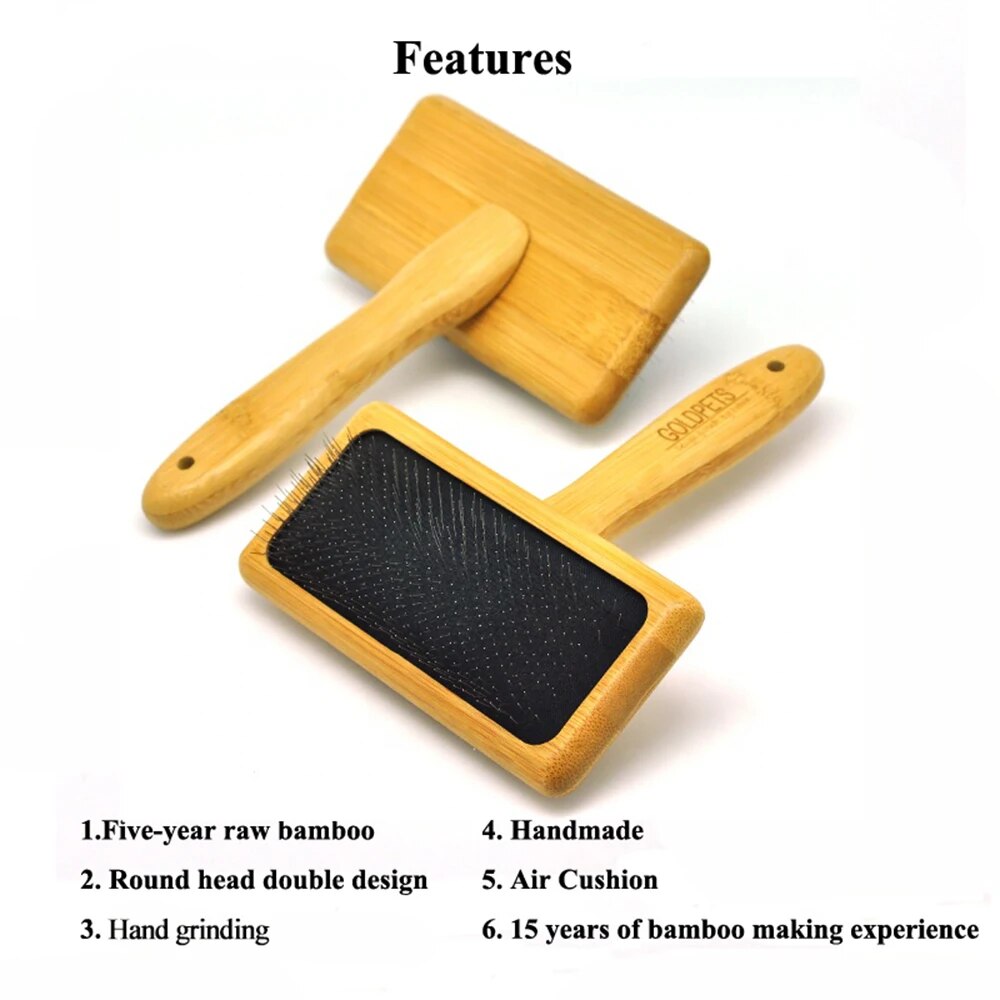 KFX-6238269 Bamboo and Wood Slicker Comb with Long Prongs for Cats and Dogs - Eco-Friendly Grooming Brush