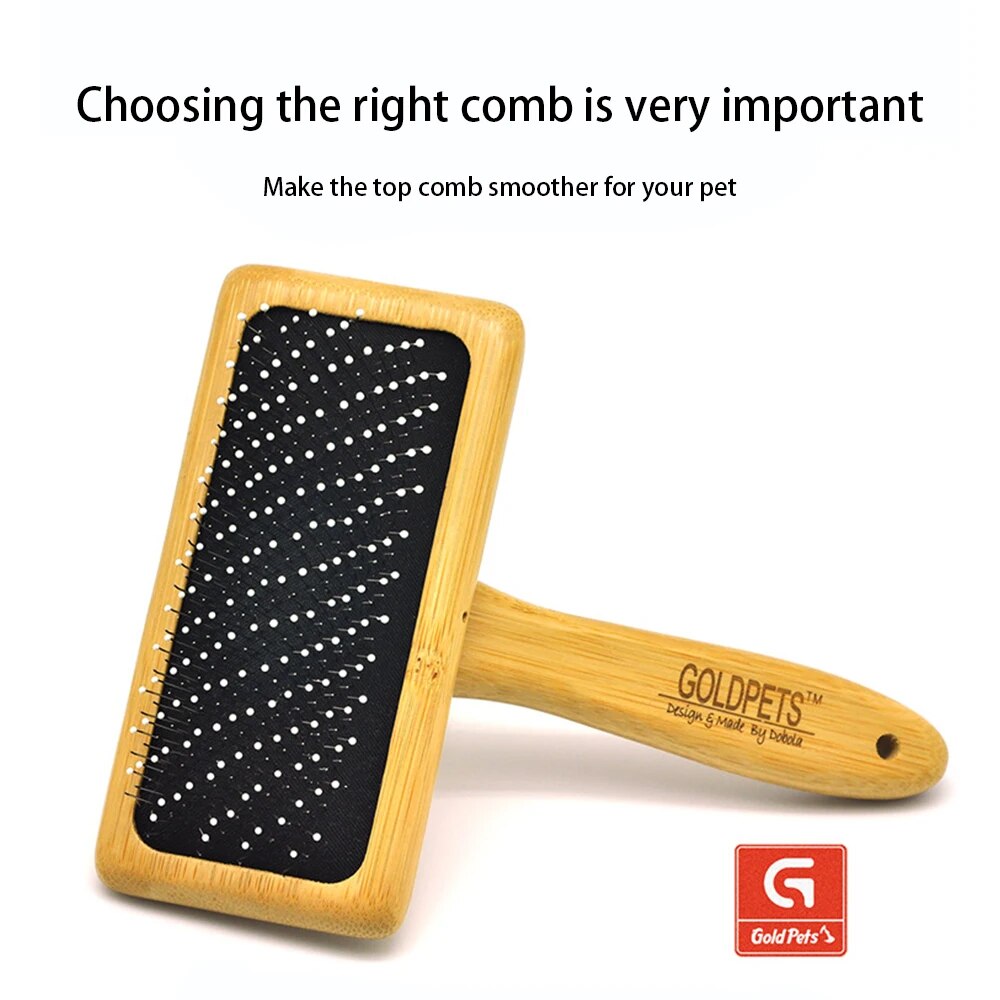 KFX-6238269 Bamboo and Wood Slicker Comb with Long Prongs for Cats and Dogs - Eco-Friendly Grooming Brush