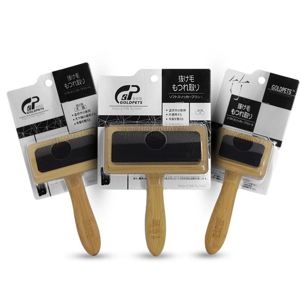 KFX-6238269 Bamboo and Wood Slicker Comb with Long Prongs for Cats and Dogs - Eco-Friendly Grooming Brush
