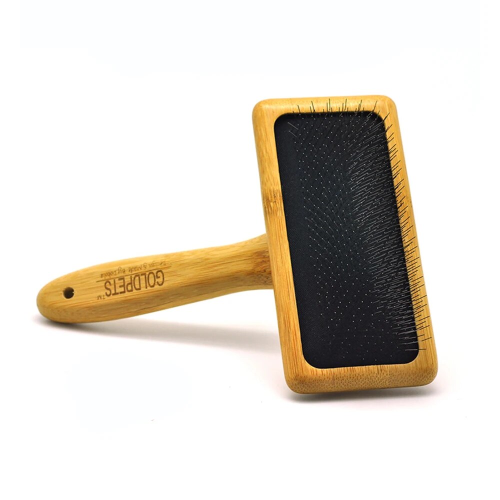 KFX-6238269 Bamboo and Wood Slicker Comb with Long Prongs for Cats and Dogs - Eco-Friendly Grooming Brush
