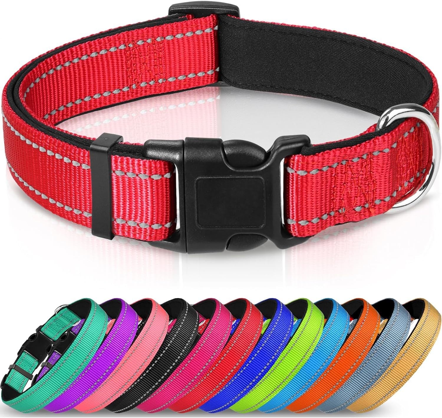 KFX-6238653 Adjustable Reflective Nylon Dog Collar for Small to Extra Large Pets - Multiple Color Options Available