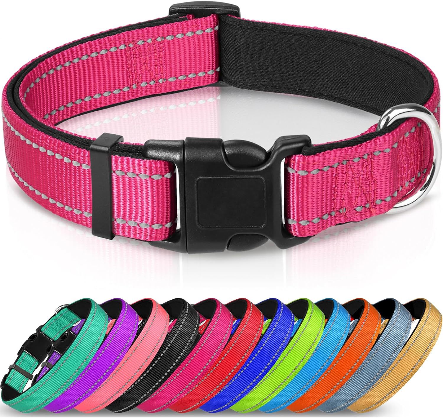 KFX-6238653 Adjustable Reflective Nylon Dog Collar for Small to Extra Large Pets - Multiple Color Options Available