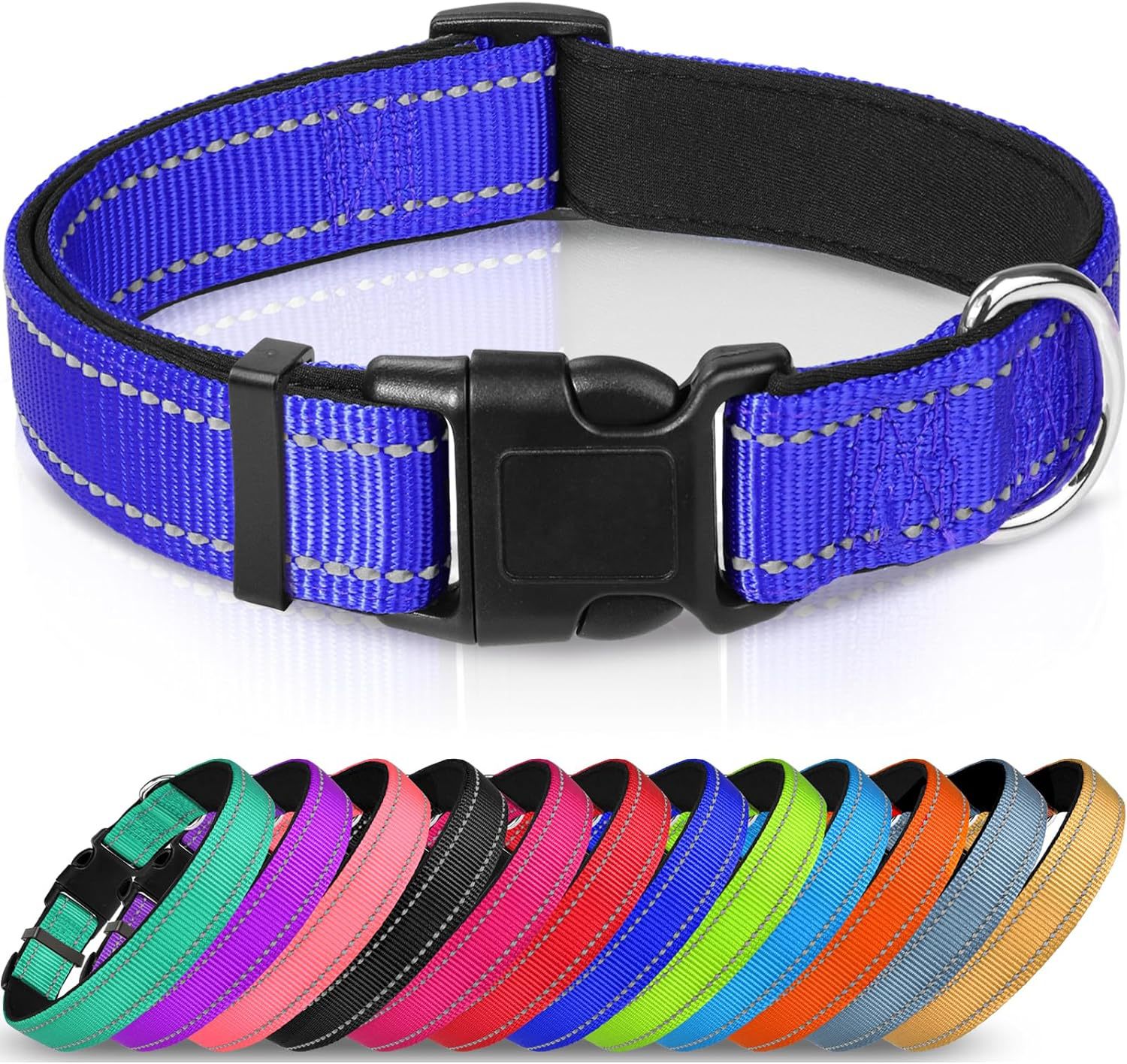 KFX-6238653 Adjustable Reflective Nylon Dog Collar for Small to Extra Large Pets - Multiple Color Options Available