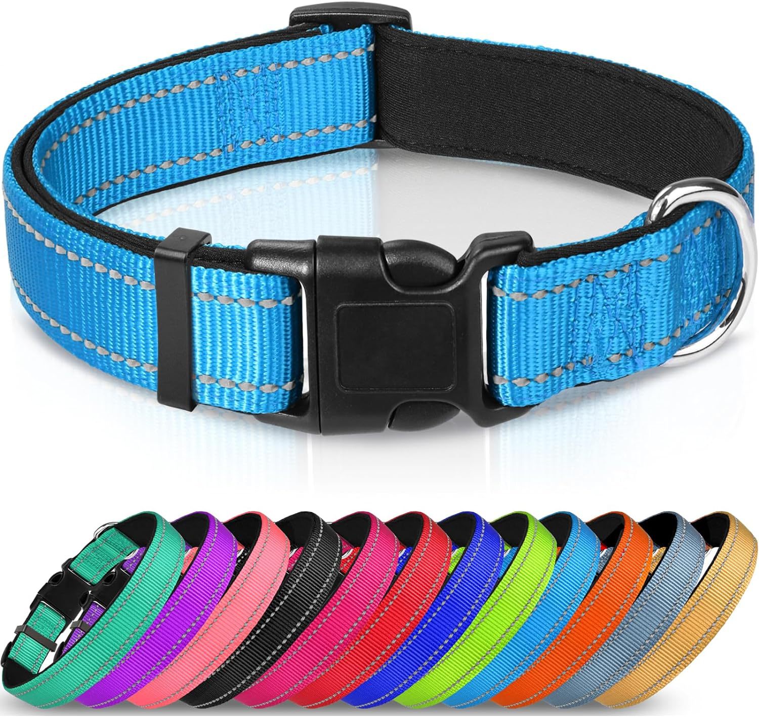 KFX-6238653 Adjustable Reflective Nylon Dog Collar for Small to Extra Large Pets - Multiple Color Options Available