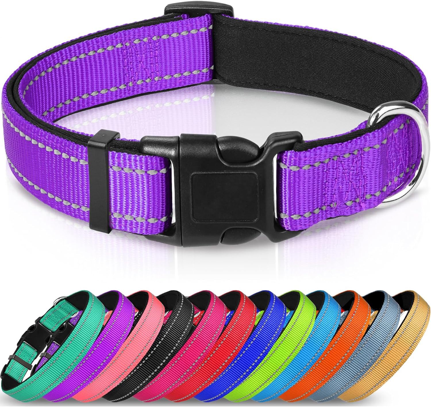 KFX-6238653 Adjustable Reflective Nylon Dog Collar for Small to Extra Large Pets - Multiple Color Options Available