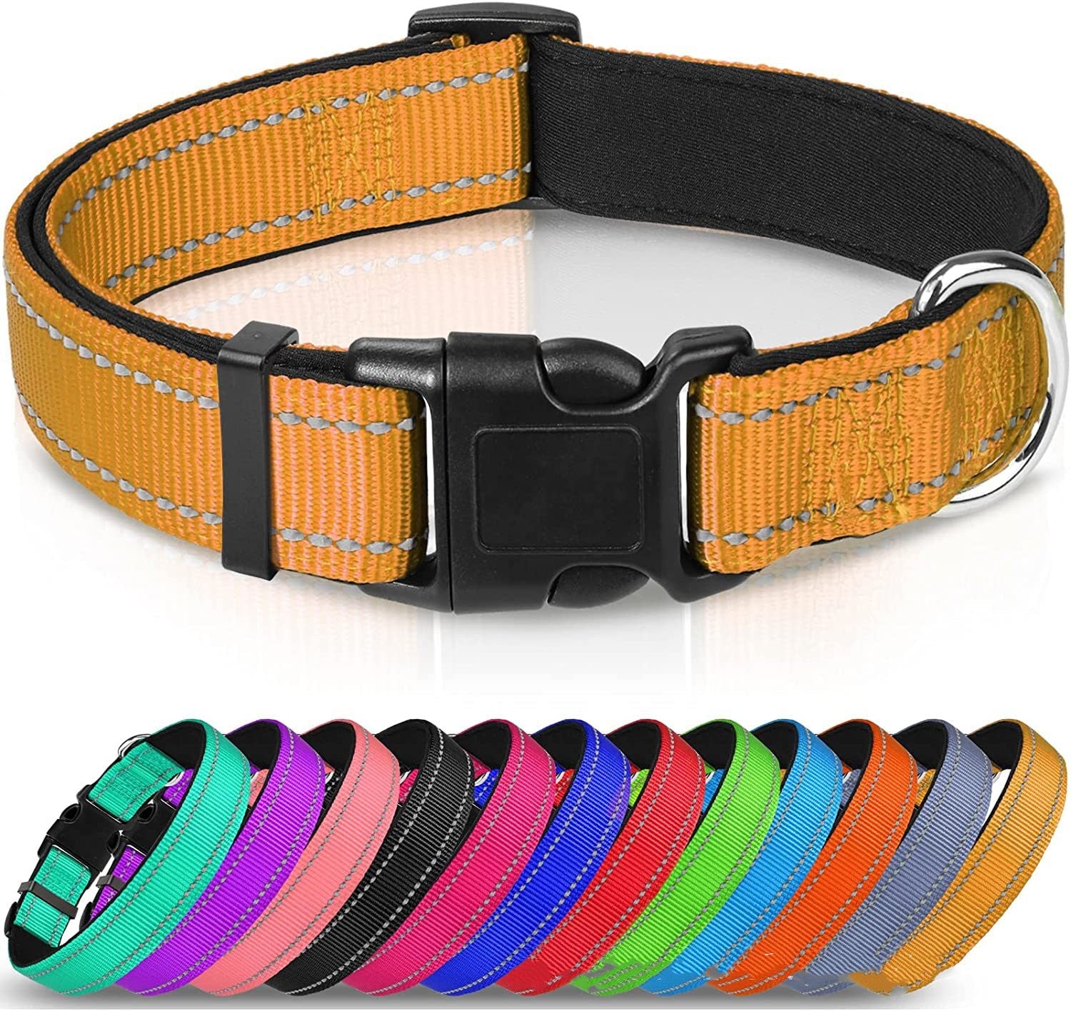 KFX-6238653 Adjustable Reflective Nylon Dog Collar for Small to Extra Large Pets - Multiple Color Options Available