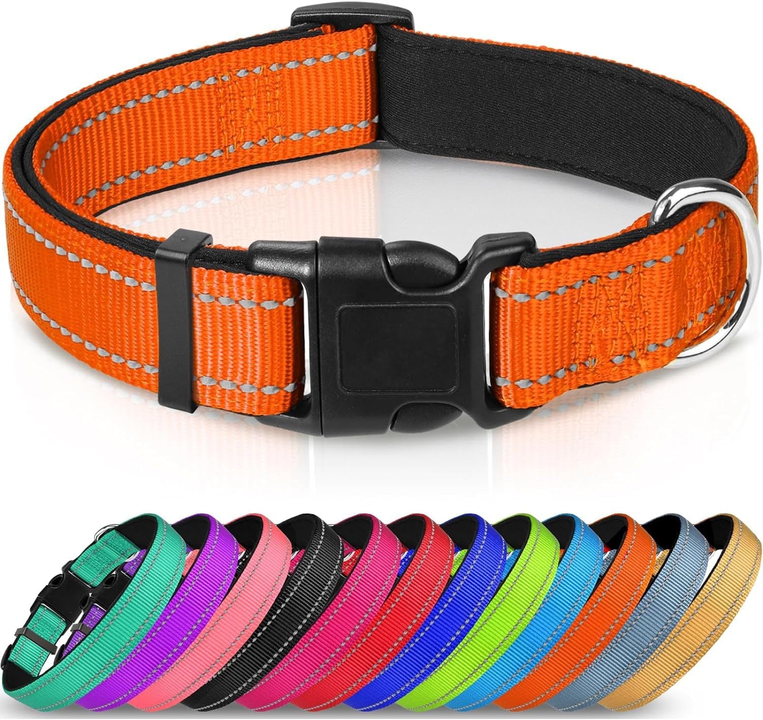 KFX-6238653 Adjustable Reflective Nylon Dog Collar for Small to Extra Large Pets - Multiple Color Options Available